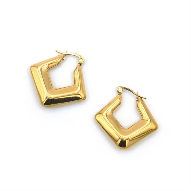 Zlaté kruhové náušnice ve tvaru kosočtverce